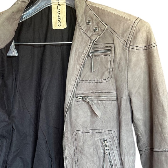 Tusso Grey 100% Leather Zippered Detailed Jacket Sz M - Picture 4 of 8